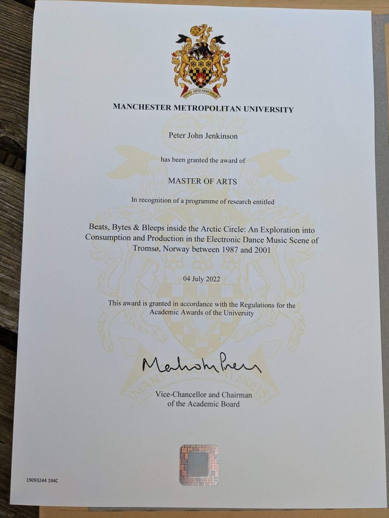 MMU Masters by Research certificate - P Jenkinson
